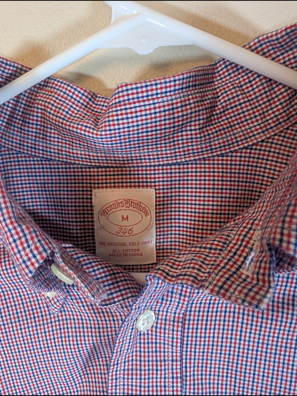 Brooks Brothers 346 Button-Up Shirt Mens Medium Red Blue Gingham Check Cotton